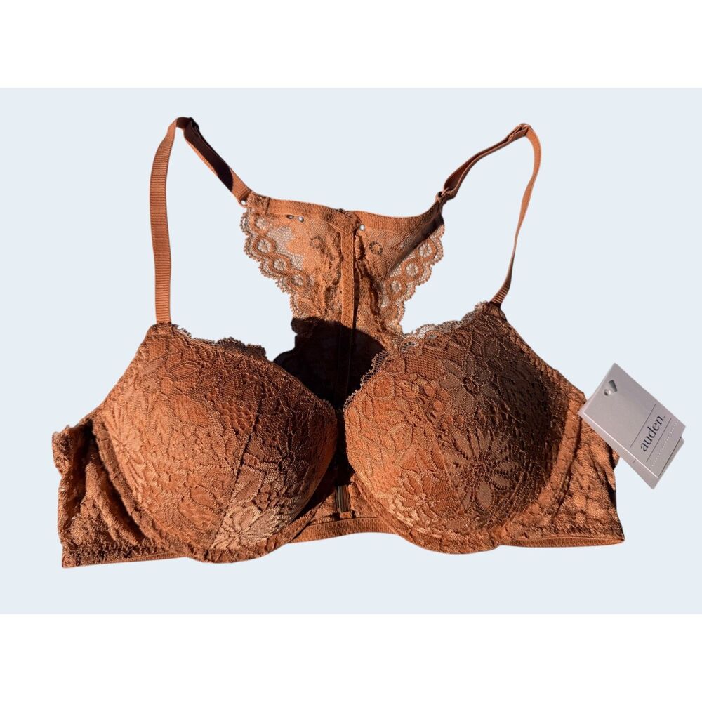 Auden Push Up Racerback Bra 36A Rust Brown Lace Front Closure NWT